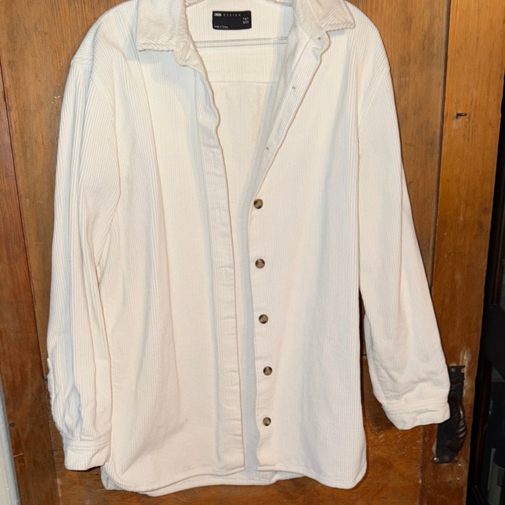 ASOS Design White Button-Up Corduroy Shirt